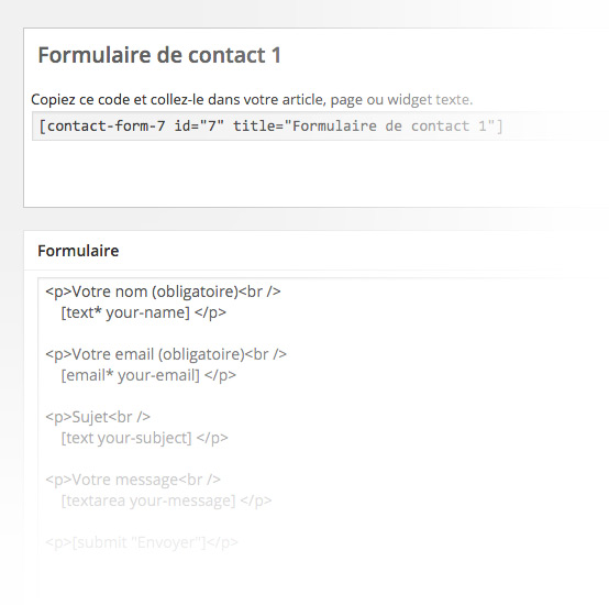 Formulaire Contact Form 7 de WordPress